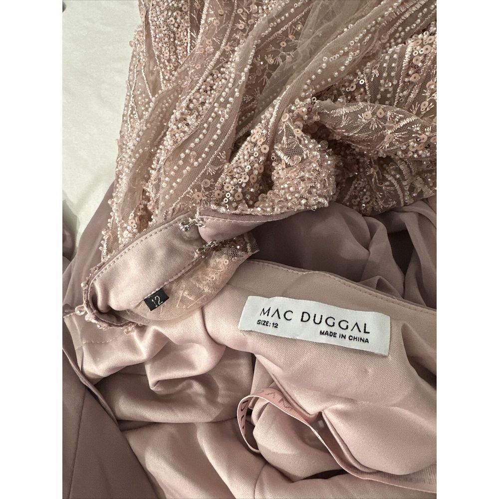 NEW $598 Mac Duggal [ 12 ] Sleeveless Gown with Embellished Cape 20467 Rose J141 - Picture 4 of 16